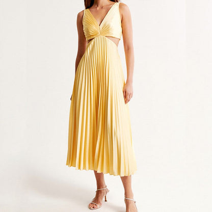 Emie Daly Pleated Cutout Waist Midi Dress