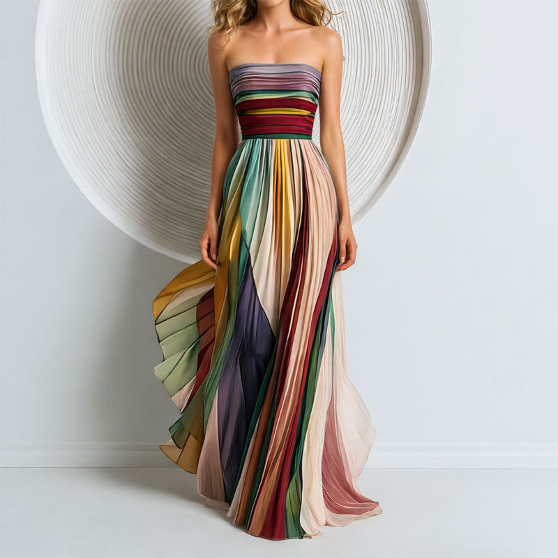 Emie Daly Strapless Pleated Maxi Dress