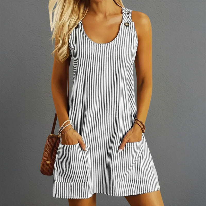 Emie Daly Striped Mini Dress with Front Pockets