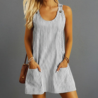 Emie Daly Striped Mini Dress with Front Pockets
