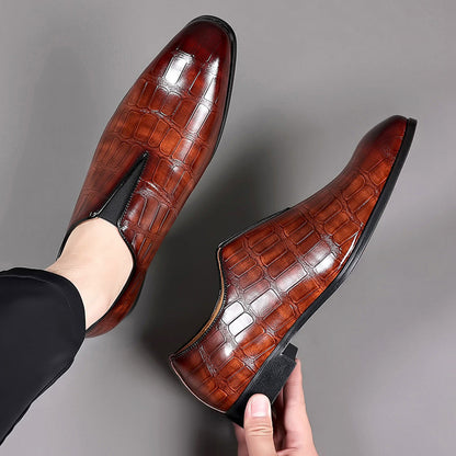 Henri L'Éclatant Glossy Croc-Texture Loafers