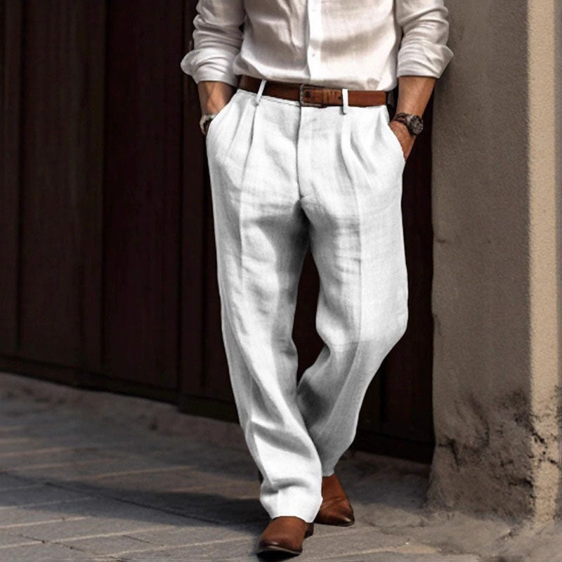 Henri L'Éclatant Pleated Straight-Leg Linen Trousers