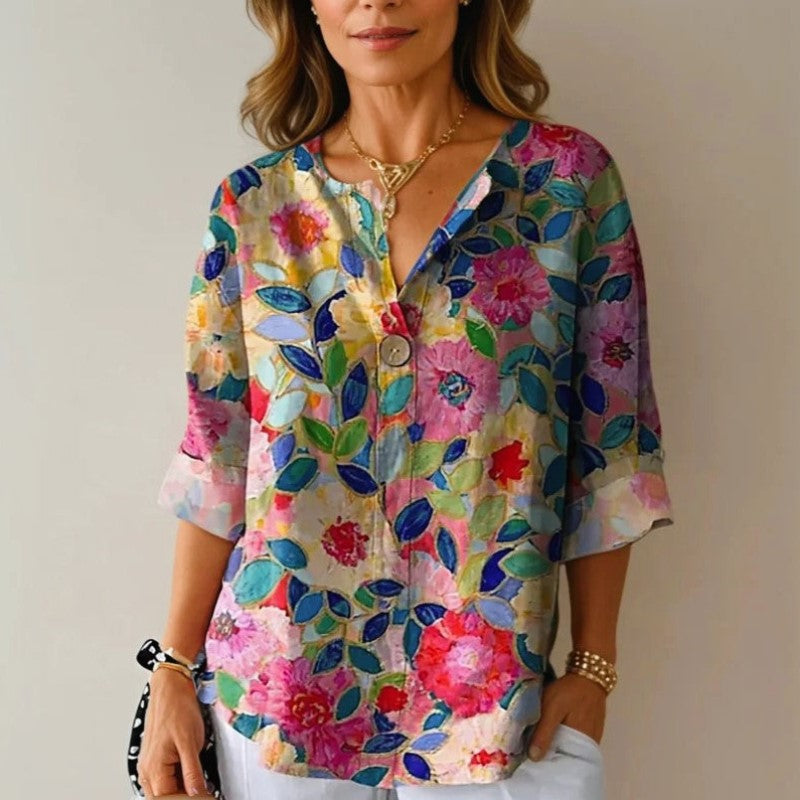 Emie Daly Colorpop Floral Button Blouse