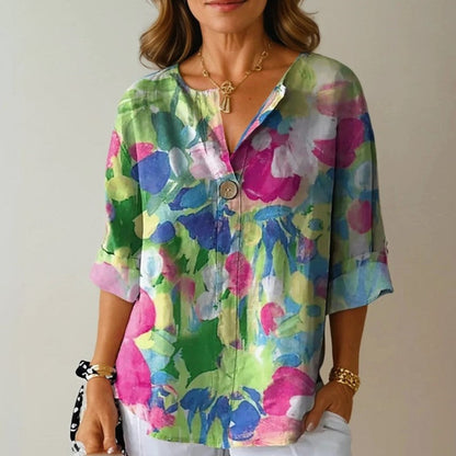 Emie Daly Colorpop Floral Button Blouse