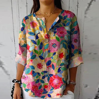 Emie Daly Colorpop Floral Button Blouse