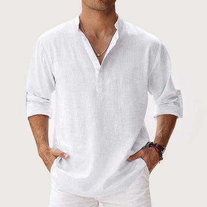 Liam - Men's Long Sleeve Henley Shirt with Roll-Up Sleeves