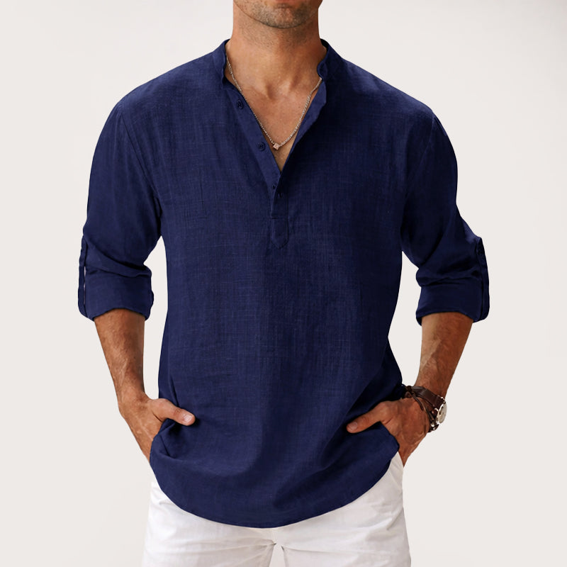 Liam - Men's Long Sleeve Henley Shirt with Roll-Up Sleeves