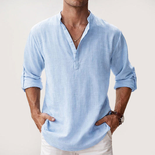 Liam - Men's Long Sleeve Henley Shirt with Roll-Up Sleeves