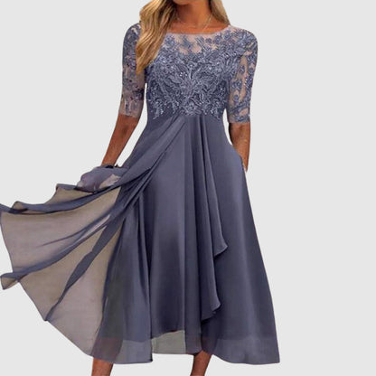 Malin Tassou Midi Lace Dress with Sheer Sleeves
