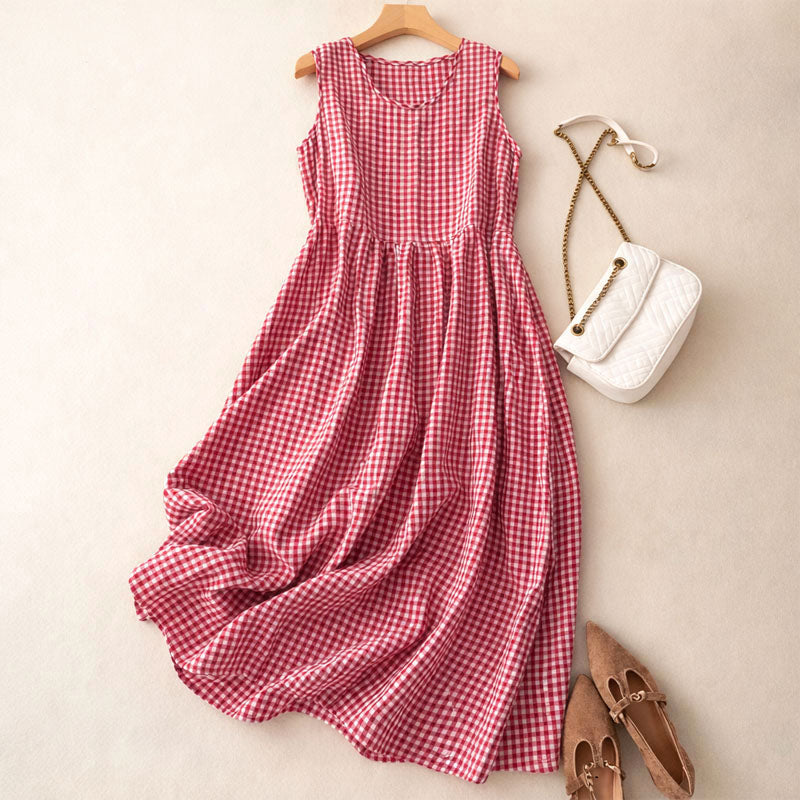 Malin Tassou Sleeveless Check Midi Dress – Avxnue