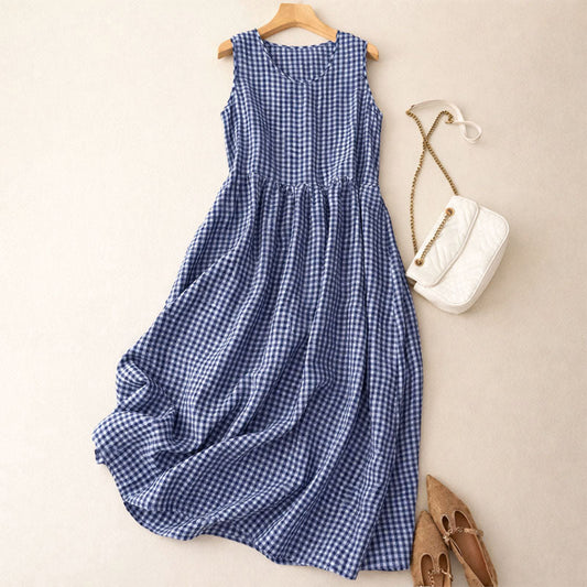 Malin Tassou Sleeveless Check Midi Dress