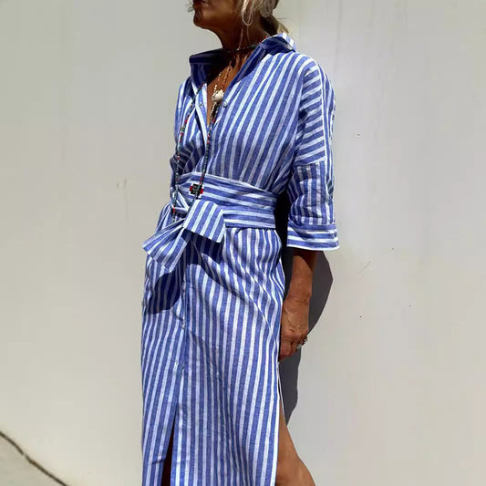 Malin Tassou Striped Shirt Dress with Belt