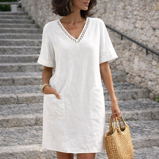 Malin Tassou V-Neck Shift Dress with Pockets