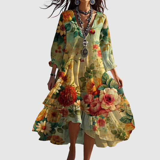 Malin Tassou Vintage Boho Floral Maxi Dress