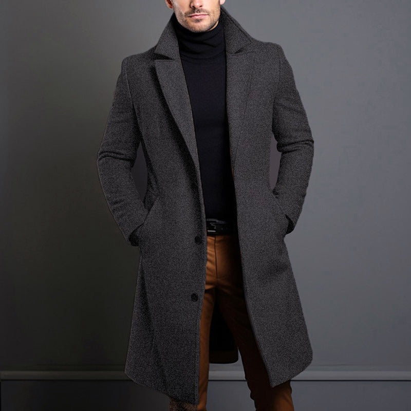 Men’s Classic Long Overcoat with Notched Lapel