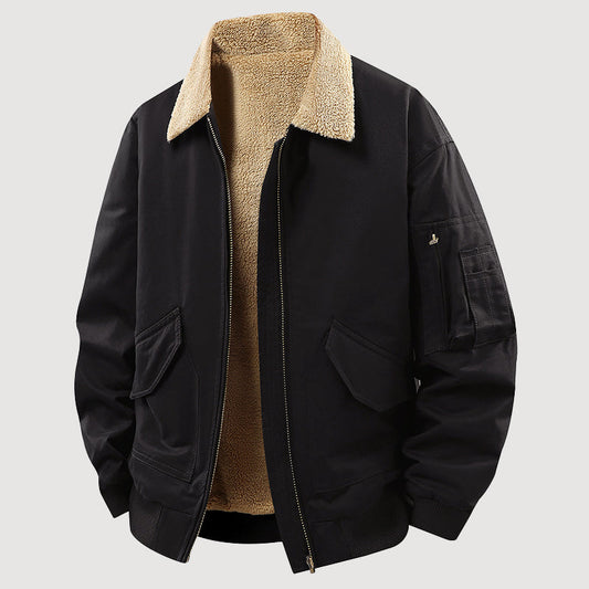Men’s Fleece-Lined Cotton Jacket with Zip Front