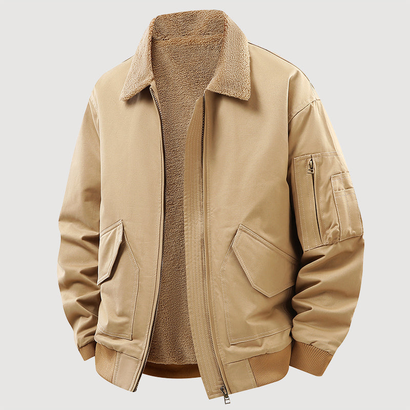 Men’s Fleece-Lined Cotton Jacket with Zip Front