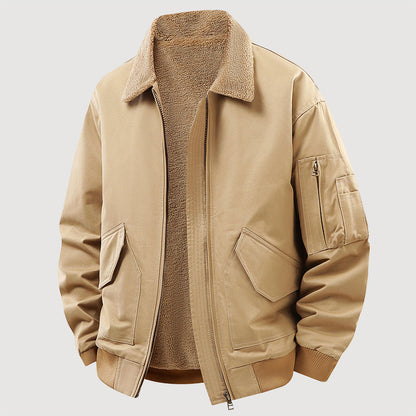 Men’s Fleece-Lined Cotton Jacket with Zip Front