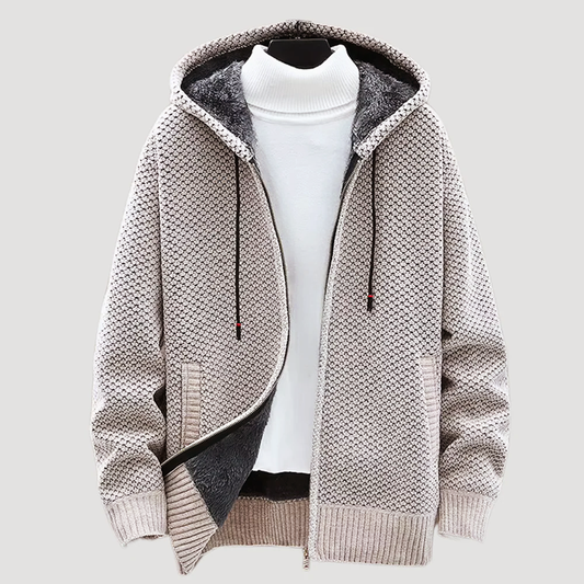 Men’s Jacquard Knit Hoodie with Fleece Lining