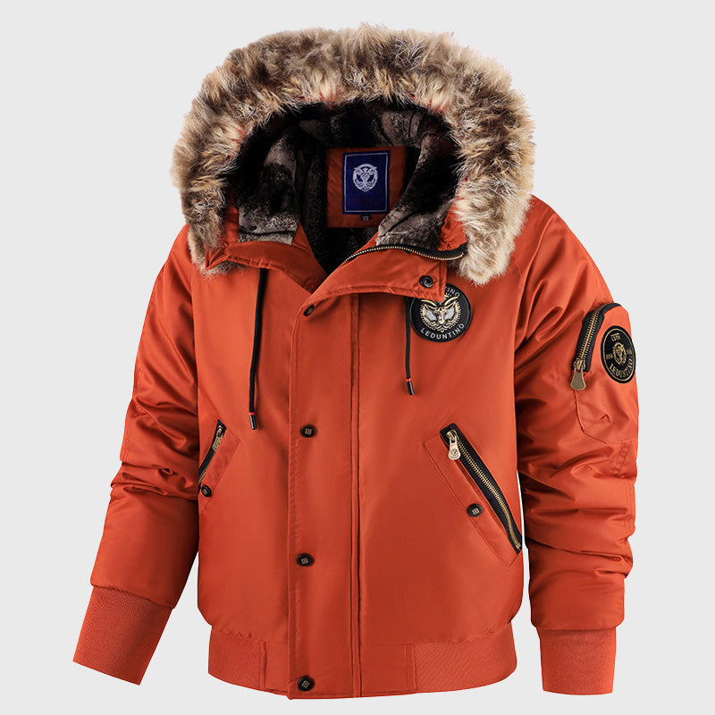 Men’s Winter Bomber Jacket with Fur Hood Trim