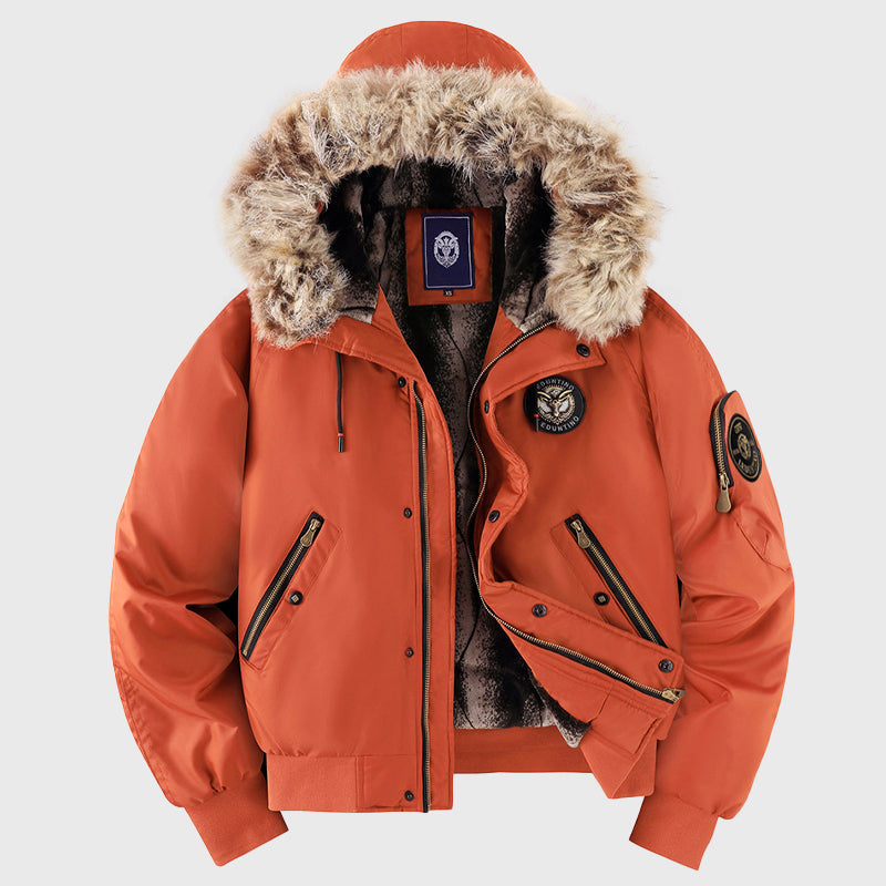 Men’s Winter Bomber Jacket with Fur Hood Trim
