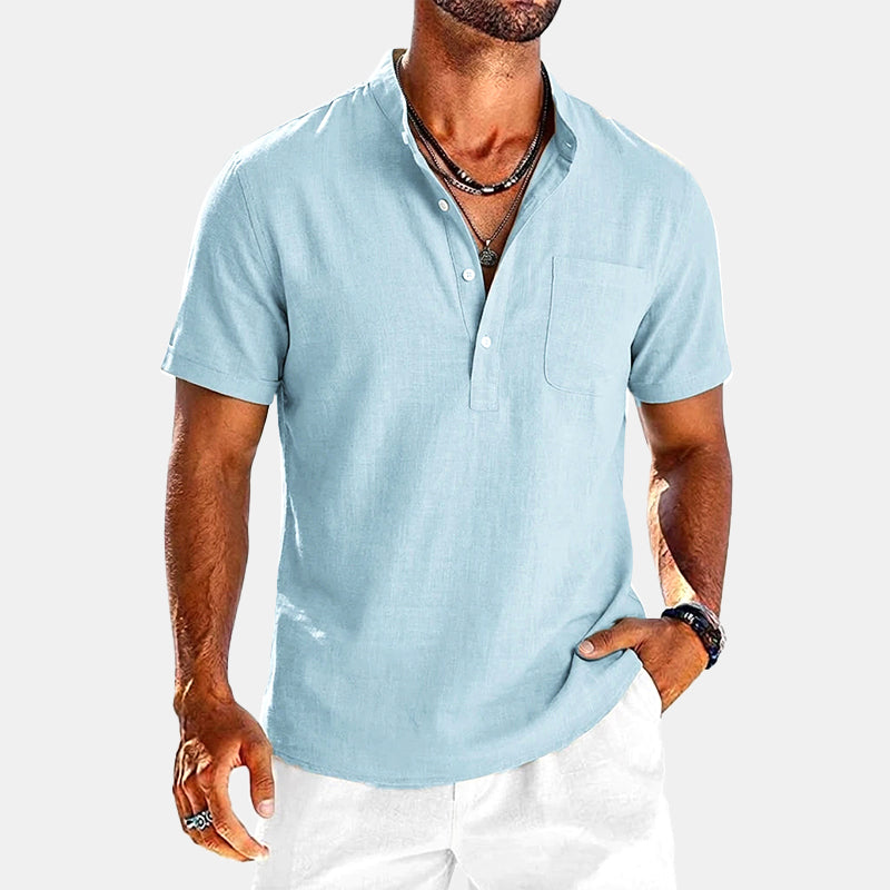 Trevor - Men's Short Sleeve Henley Shirt with Chest Pocket