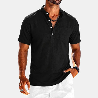 Trevor - Men's Short Sleeve Henley Shirt with Chest Pocket