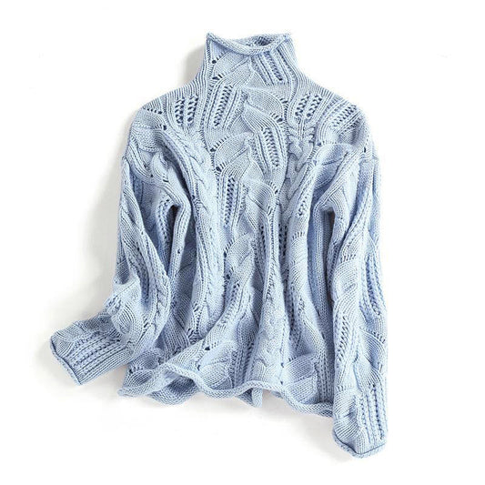 Women’s Cashmere Turtleneck with Combined Knit Patterns
