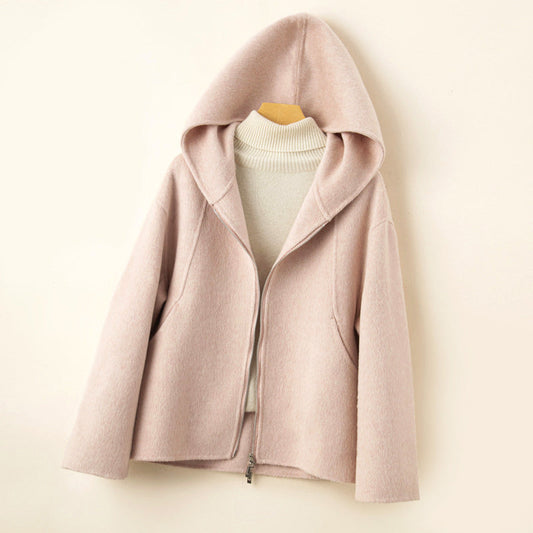Women’s Wool Hooded Coat with Zipper Closure