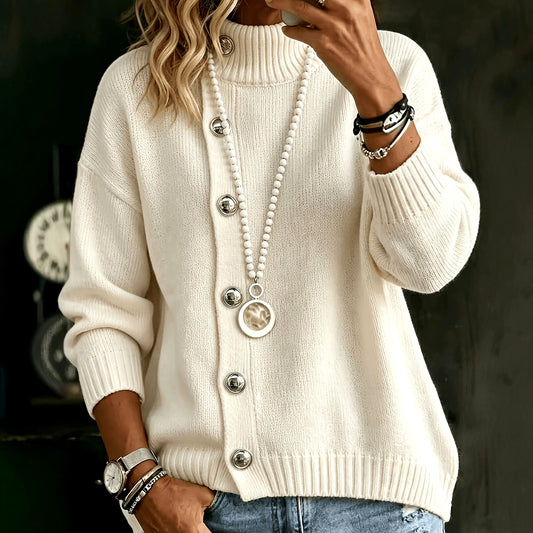 Adelle - Women's High Neck Asymmetric Loose Sweater 2