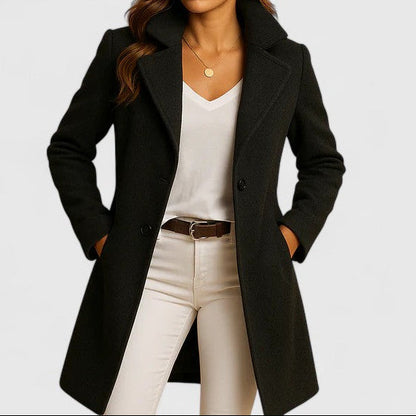 Arisbeth - Women's Wool Blend Tailored Coat with Notch Lapels
