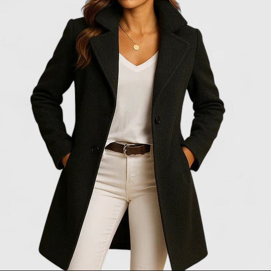 Arisbeth - Women's Wool Blend Tailored Coat with Notch Lapels