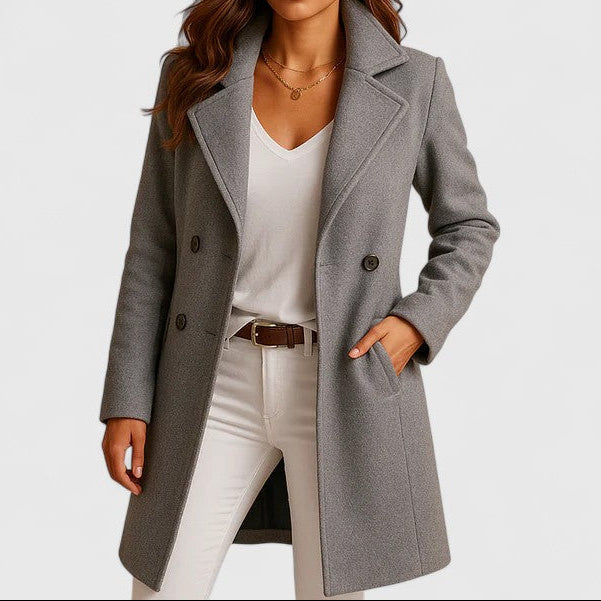 Arisbeth - Women's Wool Blend Tailored Coat with Notch Lapels