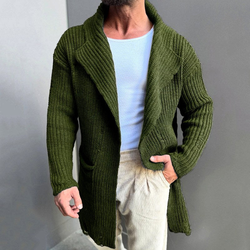 Arjo - Men's Ribbed Shawl-Collar Longline Cardigan