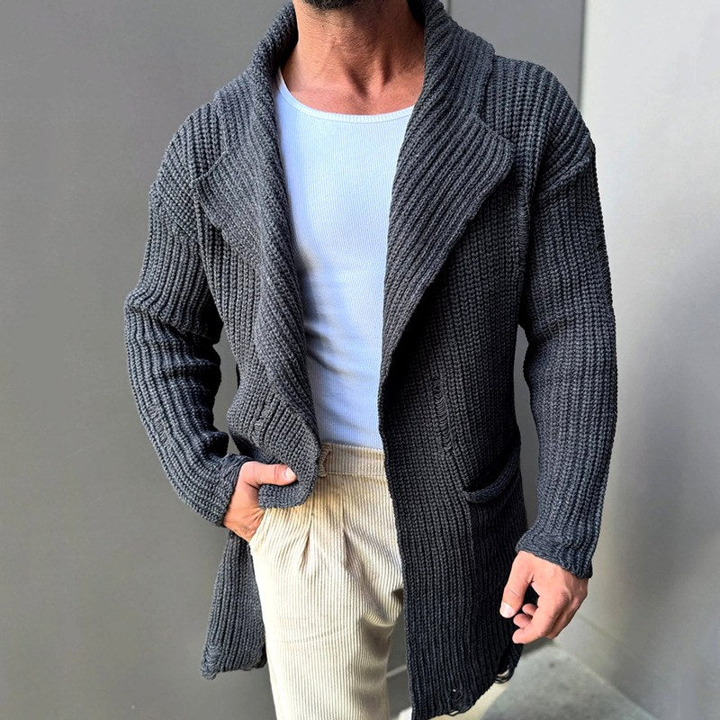 Arjo - Men's Ribbed Shawl-Collar Longline Cardigan