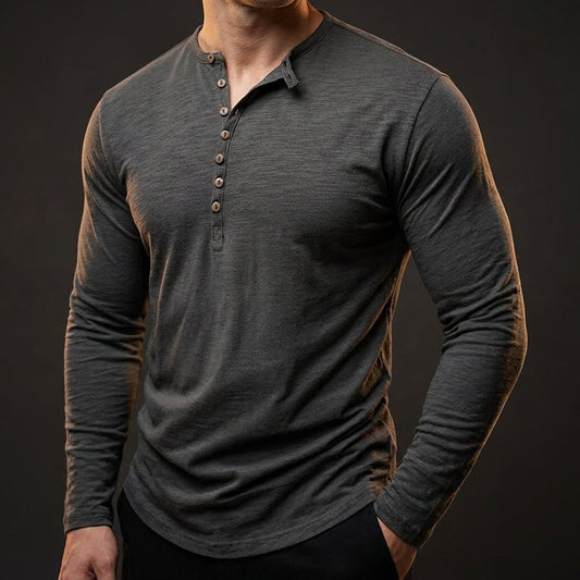 Brennan - Men's Button-Front Henley with Long Sleeves