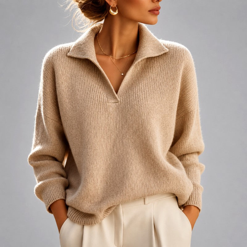 Caroline - Women's Collared V-Neck Knit Sweater 1