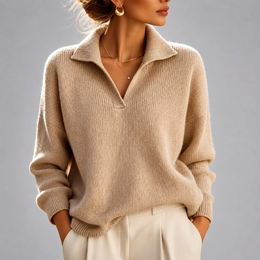 Caroline - Women's Collared V-Neck Knit Sweater 1