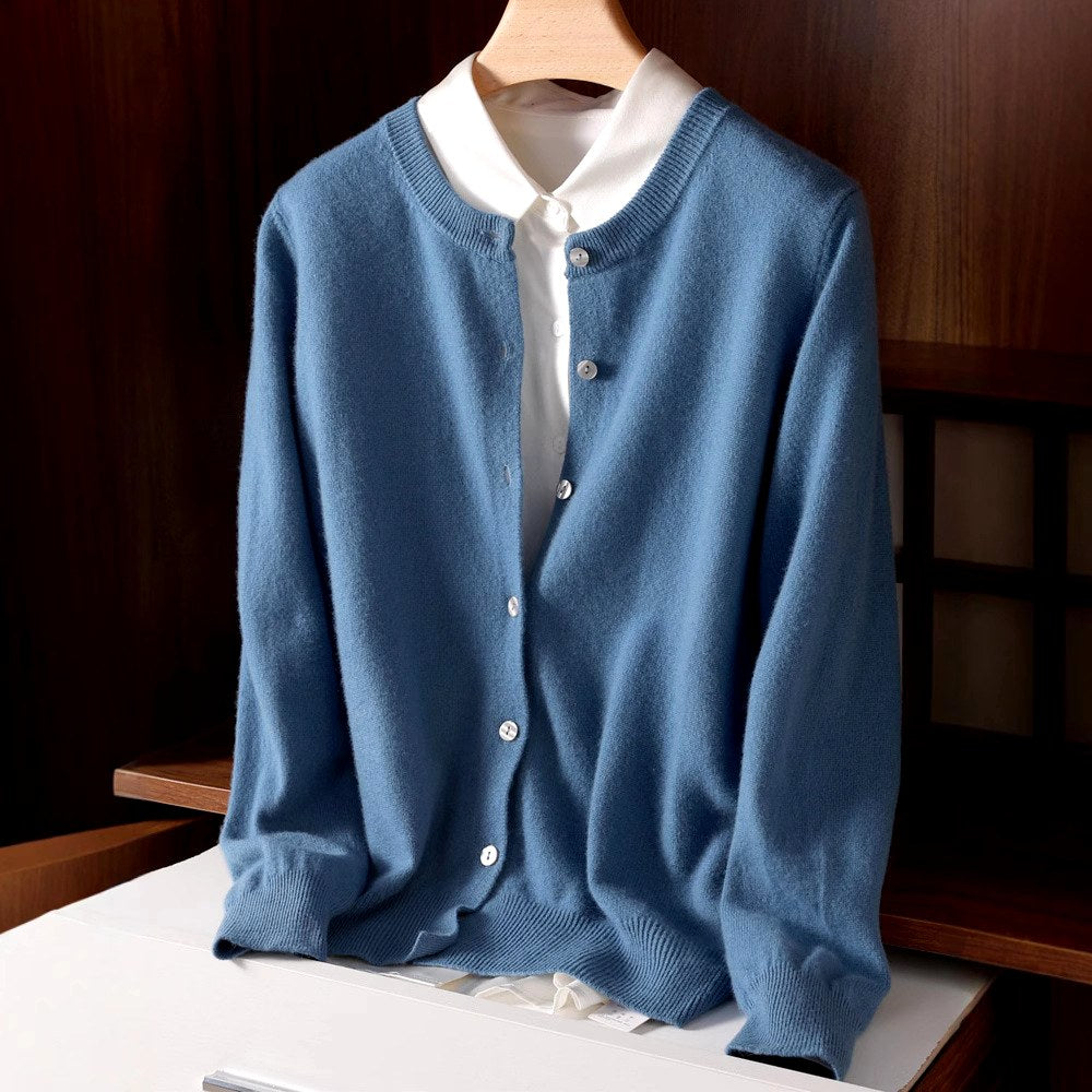 Chelsie - Women's Cashmere Round Neck Knit Cardigan 1
