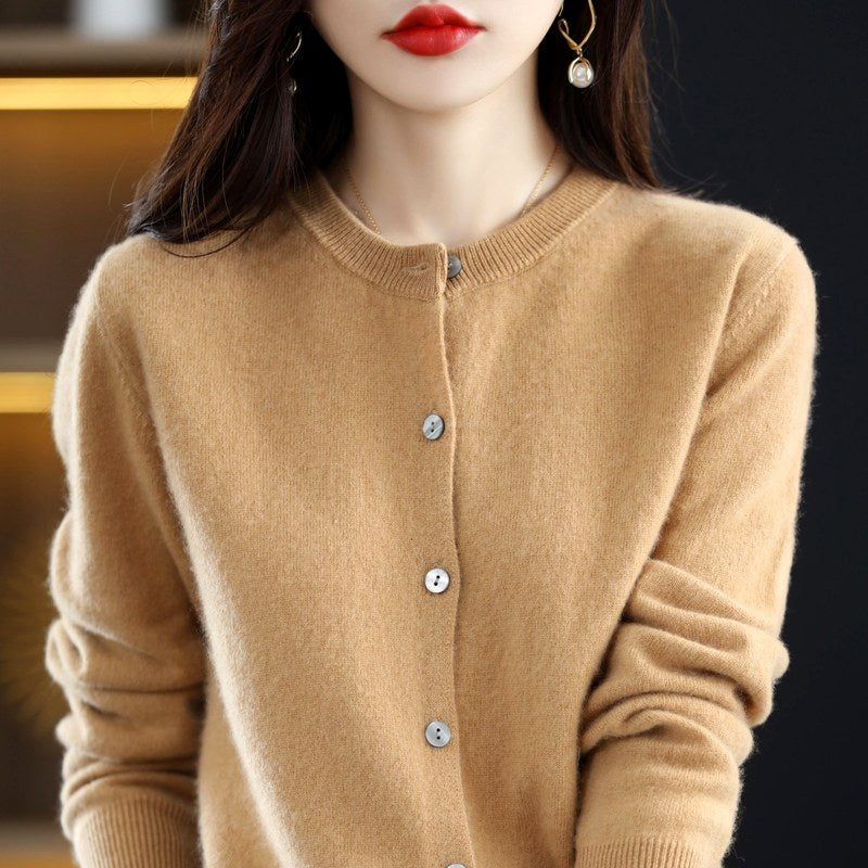 Chelsie - Women's Cashmere Round Neck Knit Cardigan 3
