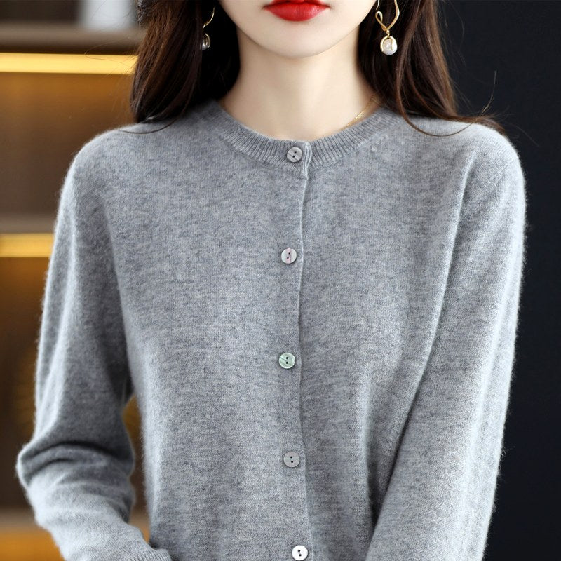 Chelsie - Women's Cashmere Round Neck Knit Cardigan 4