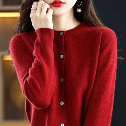 Chelsie - Women's Cashmere Round Neck Knit Cardigan 6