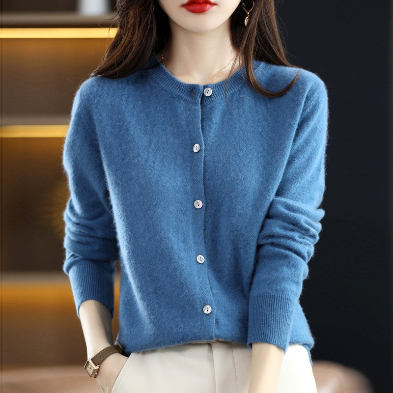 Chelsie - Women's Cashmere Round Neck Knit Cardigan 7