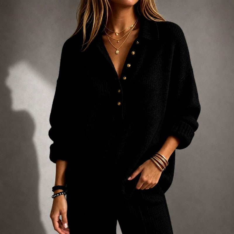 Cira - Women's Lapel Collar Relaxed Sweater 2