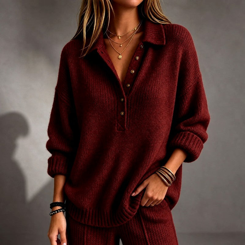 Cira - Women's Lapel Collar Relaxed Sweater 4