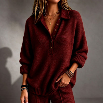 Cira - Women's Lapel Collar Relaxed Sweater 4