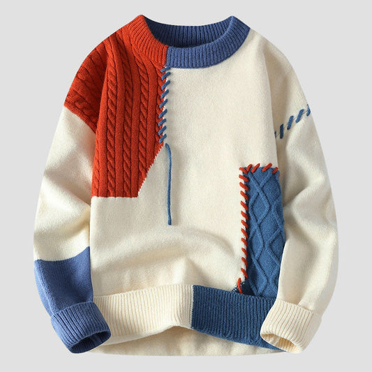 Clyde - Men's Patchwork Color-Block Cable-Knit Sweater