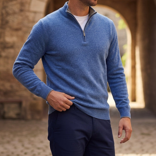 Harry - Men's Quarter-Zip Knit Sweater with Ribbed Cuffs
