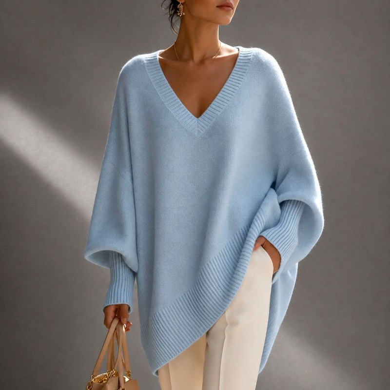 Jewel - Women's V-Neck Batwing Loose Sweater 2