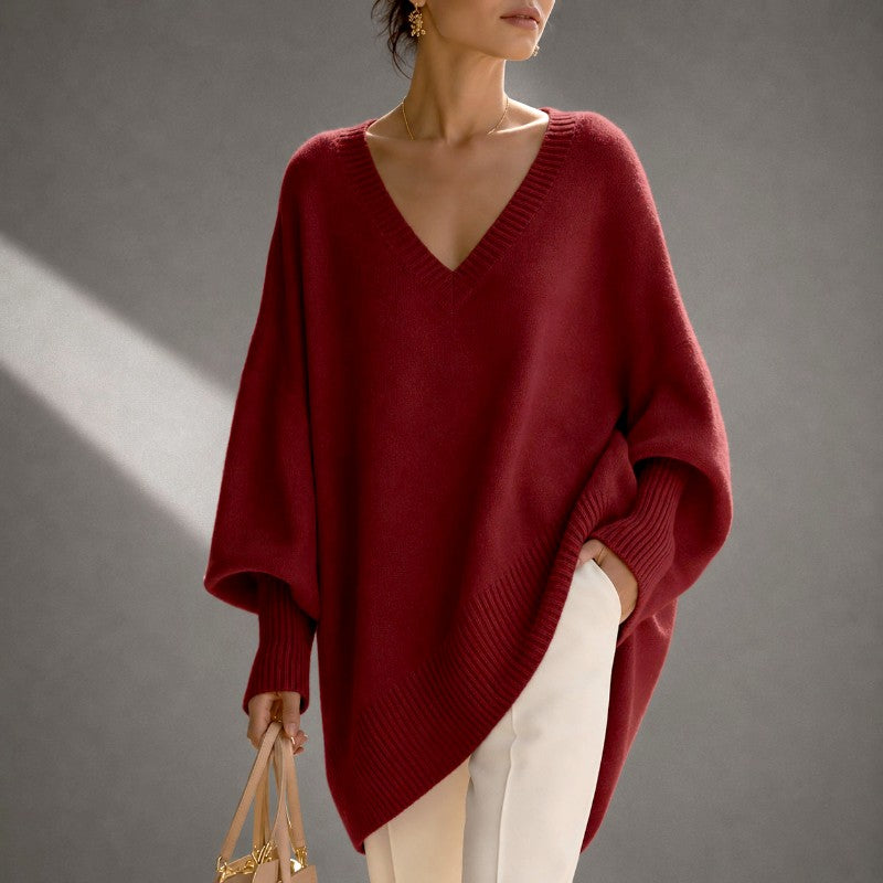 Jewel - Women's V-Neck Batwing Loose Sweater 3